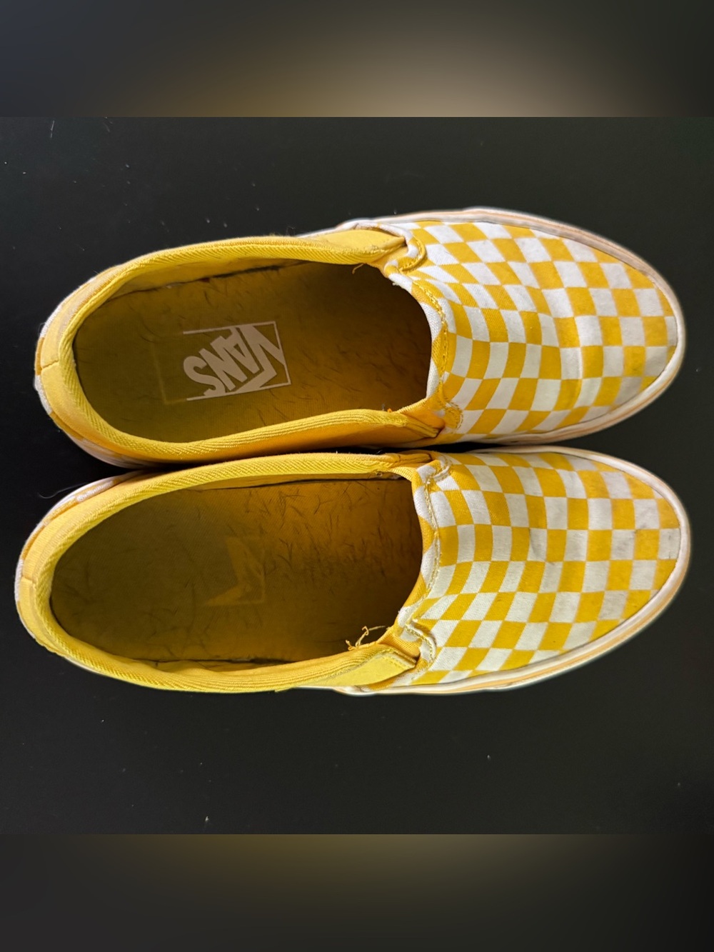 Vans Kids Yellow and White Checkerboard Slip-On Sneakers
